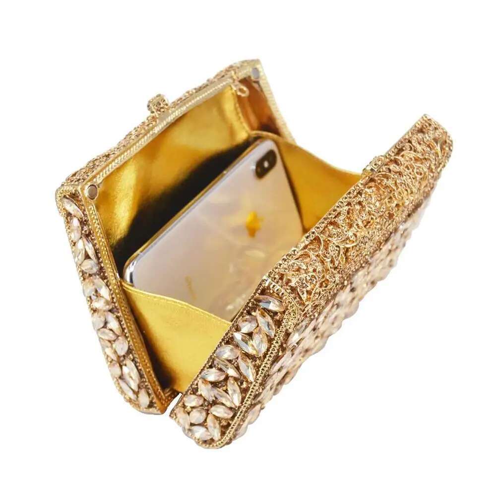 Gold Box Dia Women Clutch Bag Crystal Party Handbag Ladies Banquet Purse Fashion Pochette Prom Evening bag SC452