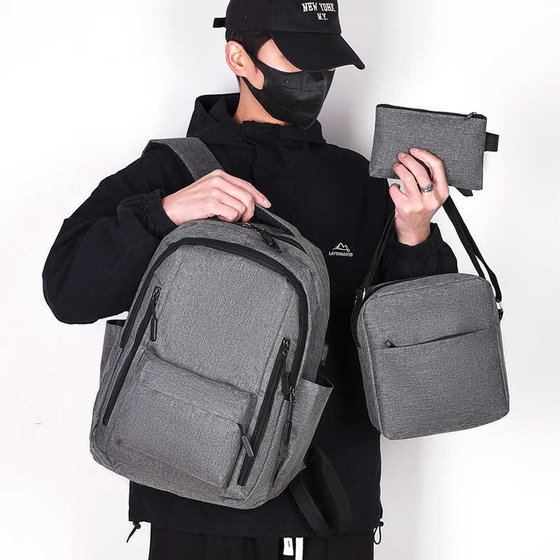 Computer Three Piece Backpack Laptop Backpack Mens Trendy Large Capacity College Student Backpack Day Backpack Travel Bag 241225