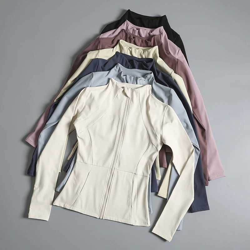 Active Shirts Tees New wear ladies coat round high elastic loose exercise on slve stand-up collar tops H25218