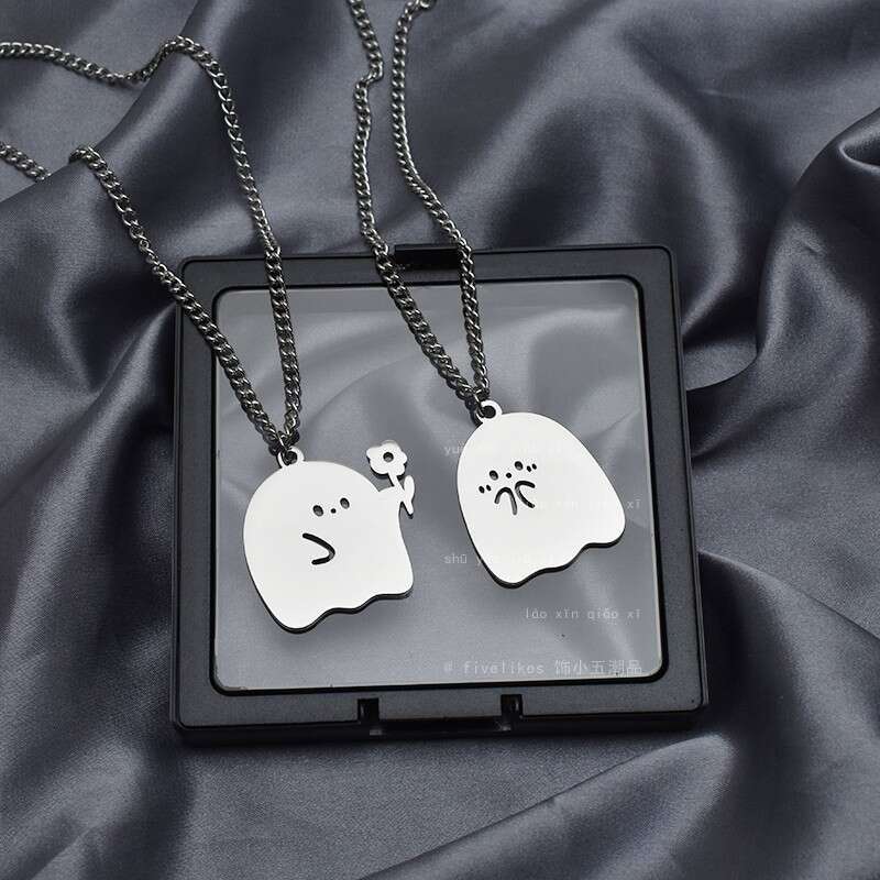 Ghost Couple Cartoon Cute Necklace Boys Trendy Pendant Gives You a Little wer