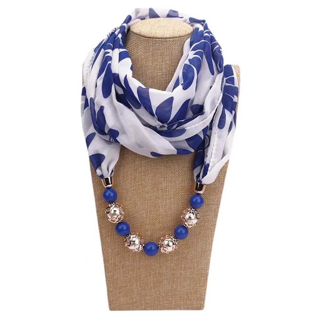 Beads Pendant Floral Print Necklace Scarf Simple Ethnic Style Vintage Chiffon Scarf Necklace Shl For Home Scarf With Necklace W250218