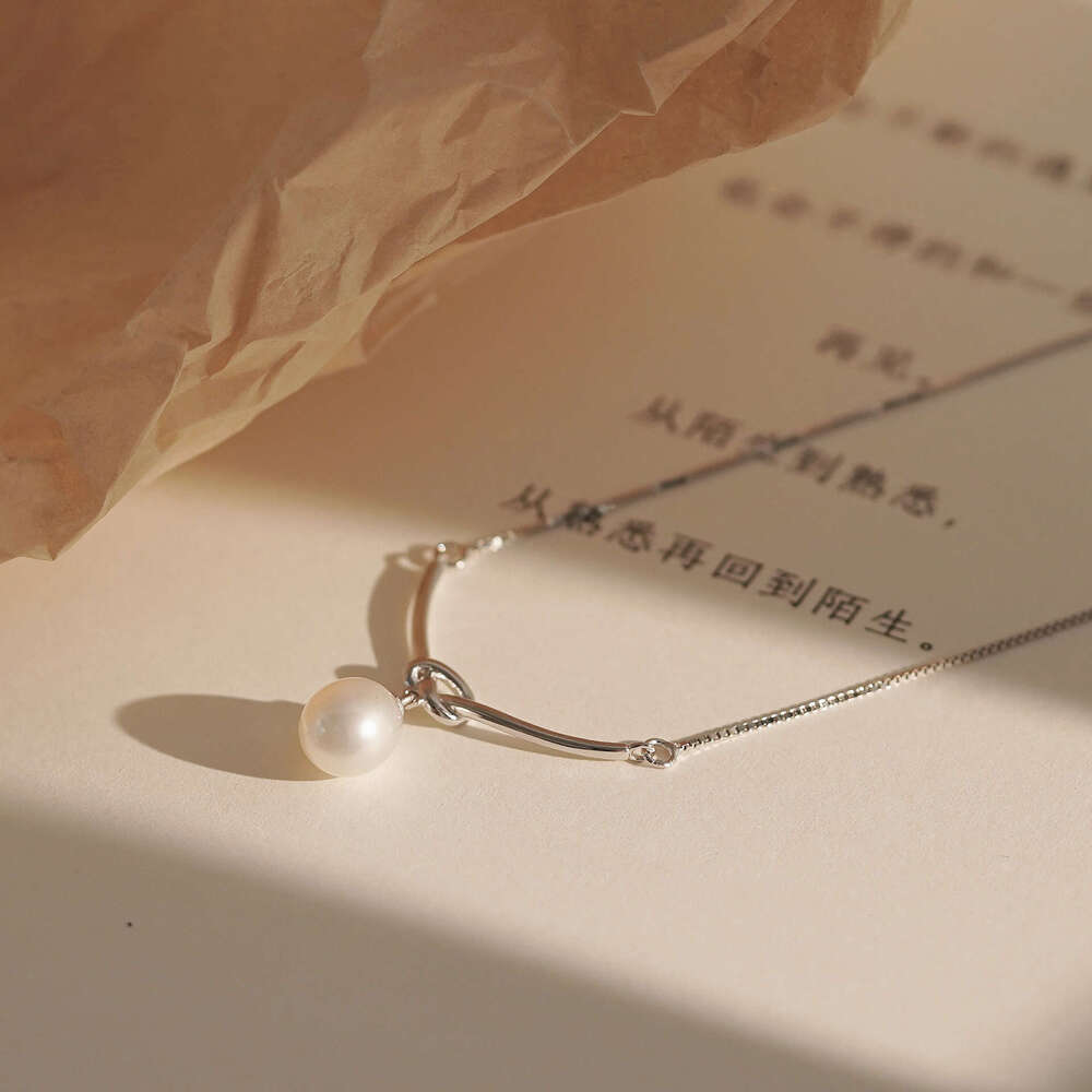 Tiqi S pure sier box single freshwater pearl knot necklace, women's high-end feeg, collarbone chain, niche design