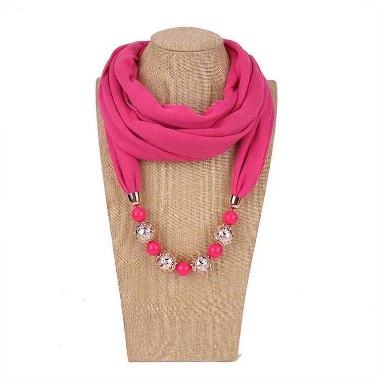 Women Fashion Neckerchief Hijab Necklaces Beads Solid Color Jewelry Shl Resin Beads Pendant Scarf Women Hijabs W250218