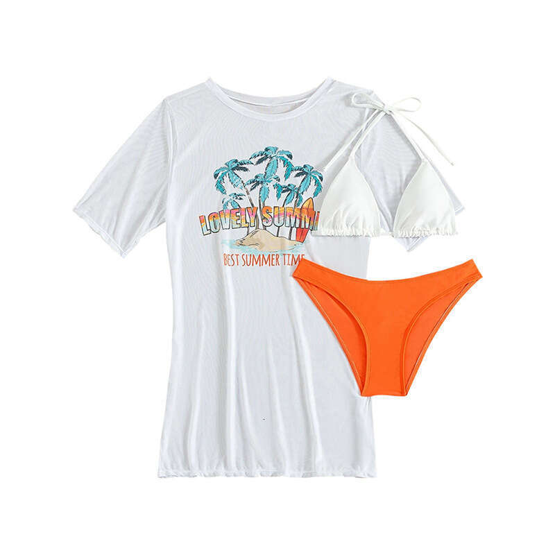 Swimming River Three Piece Set Printed Swimsuit Sexy European and American Bikini Women's Hoodie Wholesale 2025 Versatile New Trendy Clothing Ins