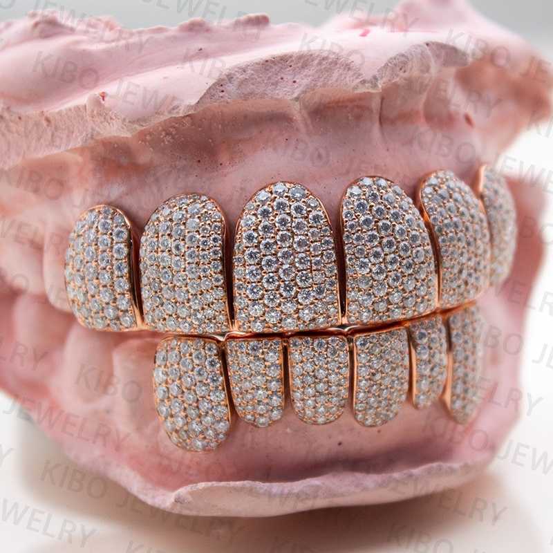 Custom Moissanite Grillz Hiphop Jewelry 925 Silver 10k 14k 18k Gold Iced Out Bling Teeth Grillz