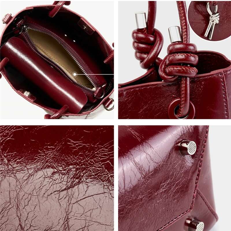 Hifashion Retro Oil Wax Genuine Leather Bucket Small Tote Handbags For Women 2025 Trend Designer Ladies Shoulder Crossbody Bags