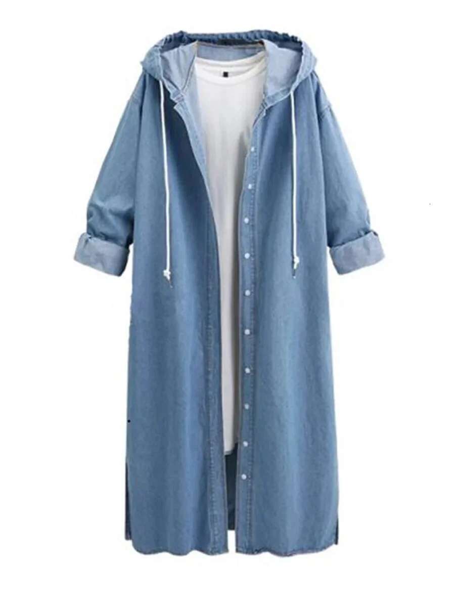 New Korean Version Long Sleeve Hooded Denim Top Single-Breasted Medium-Length Jacket For Women