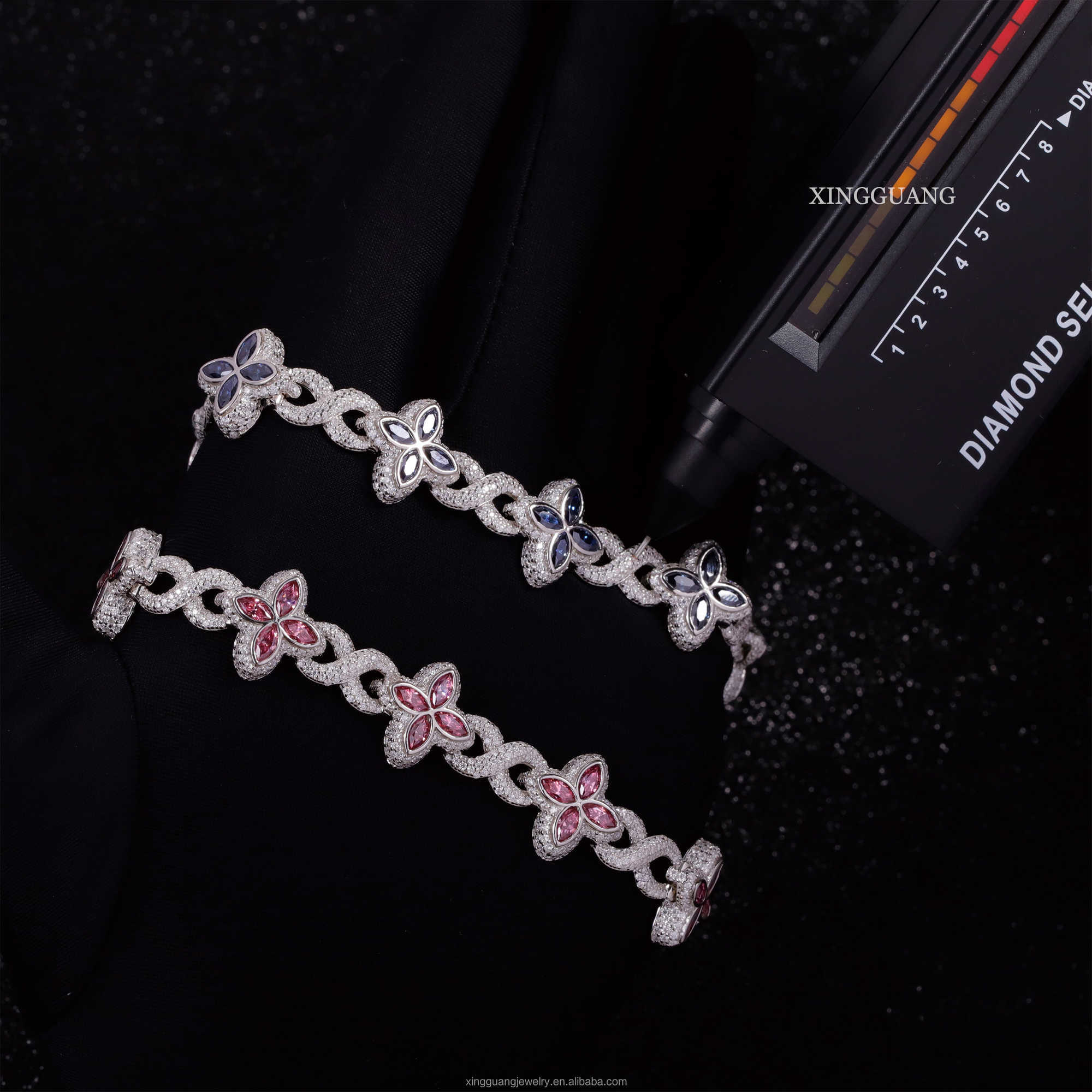 Hot Selling 12MM 925 Sterling Silver Cuban Clover Bracelets Iced Out Hip Hop Infinity Colored Moissanite Cuban Bracelet