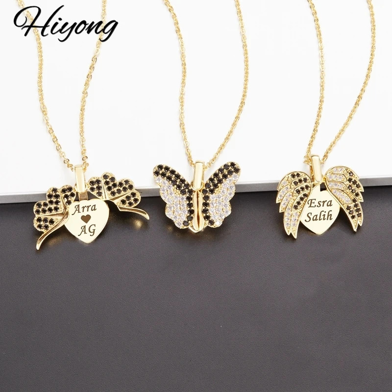 Hiyong Custom Name Necklace Butterfly Personalized Letter Pendant Necklaces Zircon Pendants Custom Necklaces Jewelry Christmas 250214
