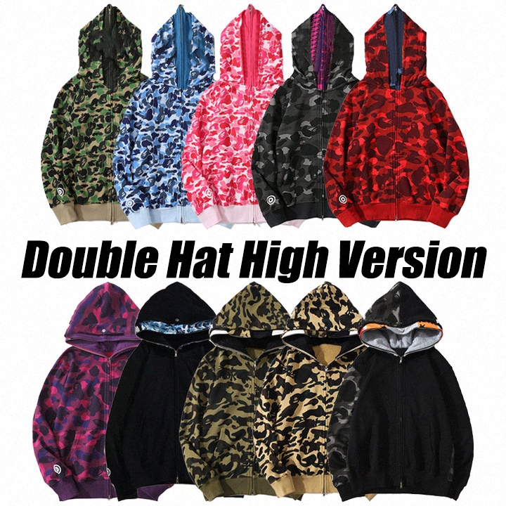 Designer Mens Shark Hoodie Camouflage Sweatshirts Graphic Hoodies Full Zipper For Top Version Limited Edition Cotton Oversized 3XL e61C#