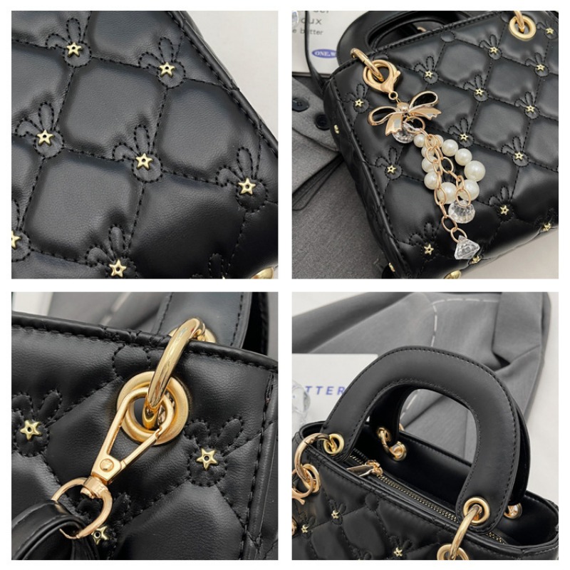 Elegant Rhombus Design Thread Pearl Buckle Bag - Versatile Shoulder Tote for Warm Seasons