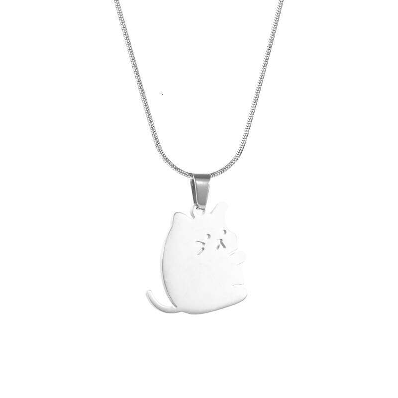 New product splicing style hing kitten, puppy, couple, best friend, cute cartoon men's and women's stainless steel necklace