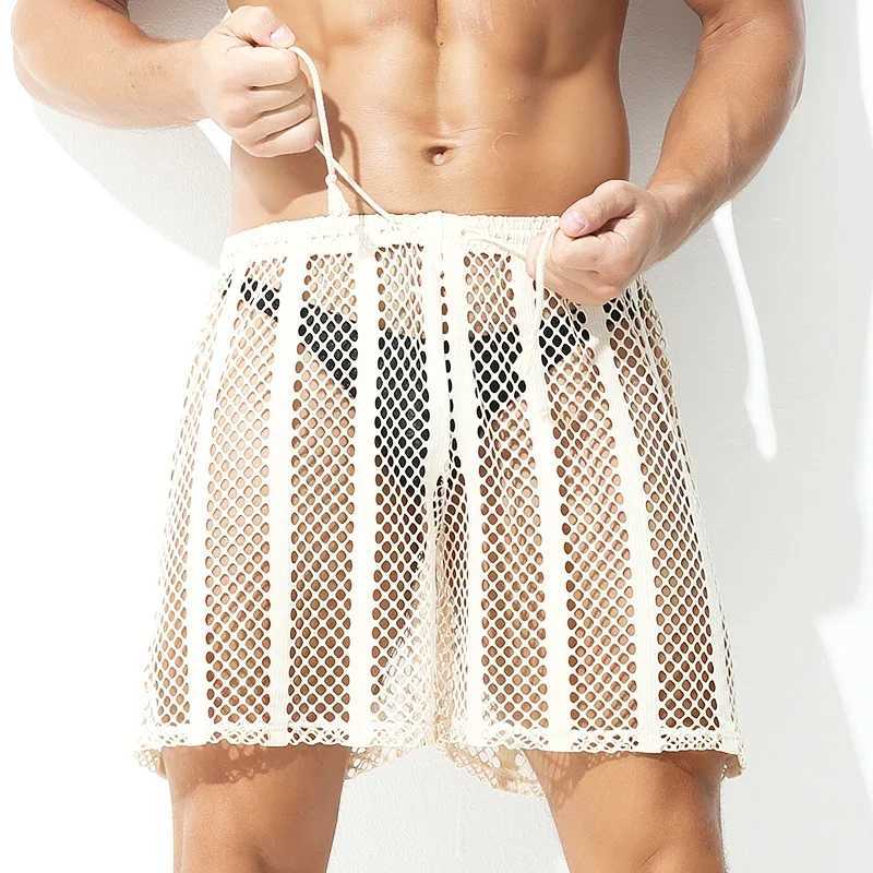 Beach Boxers Short Men Transparent Sportwear Youth Quick Dry Swimming Trunks Mesh Breathable Board Shorts(No Briefs) M250218