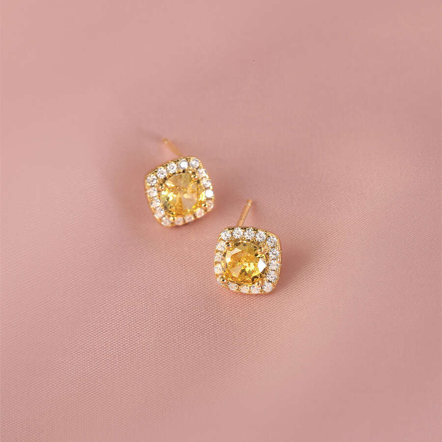 Tiki internet celebrity light high-end design sense square dia zircon small sugar women's trendy pure sier earrings