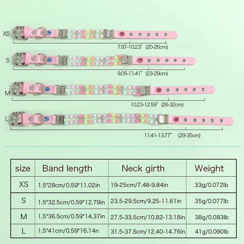 Fashion Dog Leather Collar with Two Rows of Colored Beads, Dog Collar Leash Set for Small Medium Dogs, Pet Neck Decoration, Adjustable Pet Collar Pink