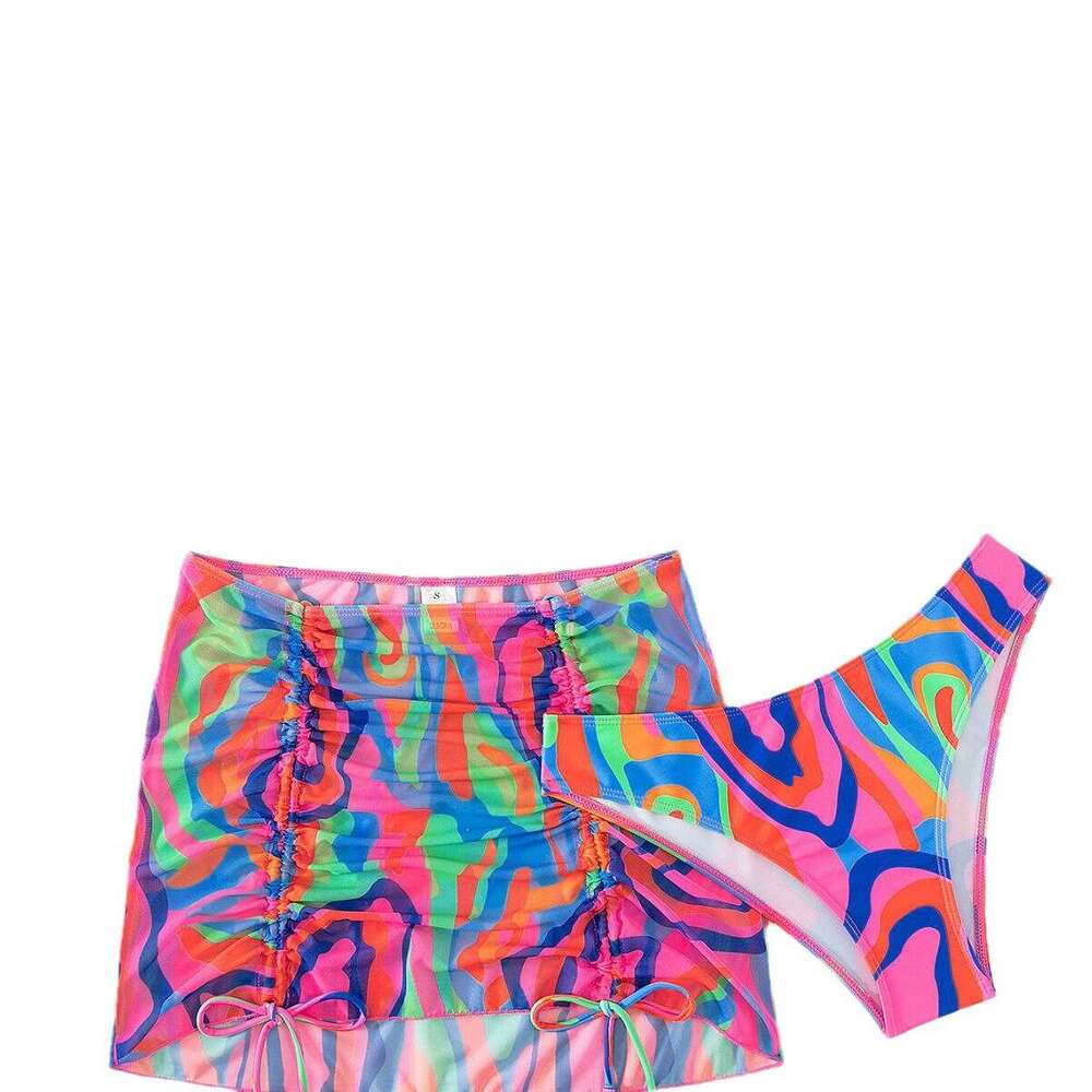 Colorful Sexy Mesh Three Piece Split Bikini Swimsuit for Women 2025 New Casual Fashion Trendy Clothing