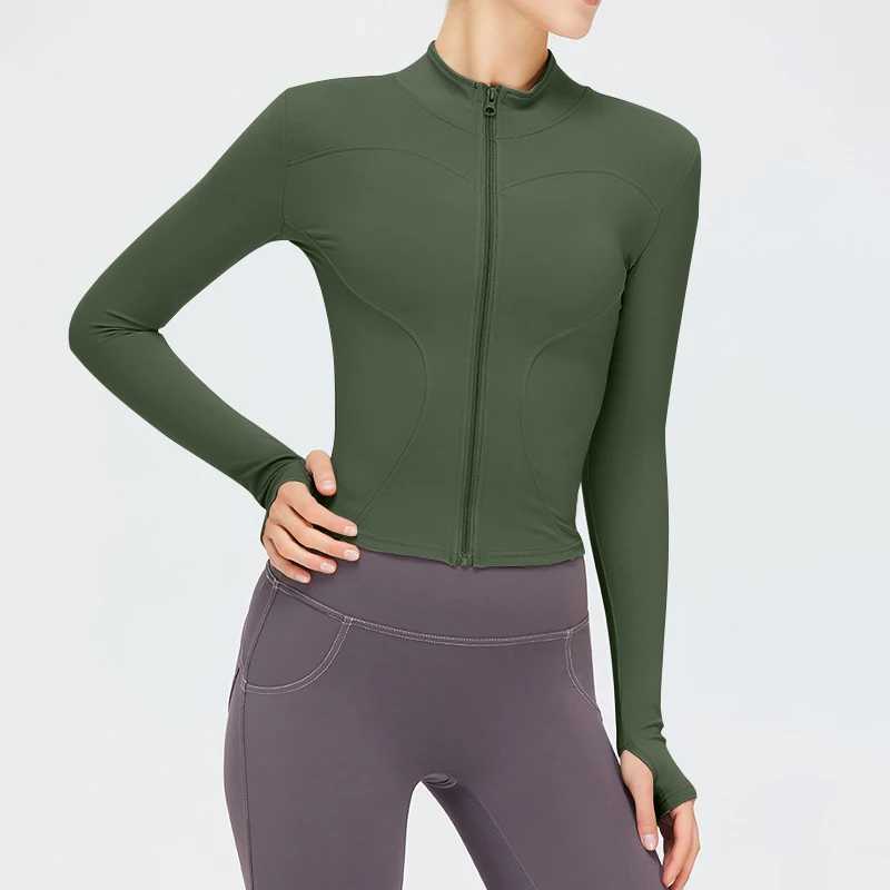 Active Shirts Tees Sports Jackets Zip Women Gym Shirt Female Workout Stand Collar Long Slves Jacket Running Clothing Slimming Coat H25218