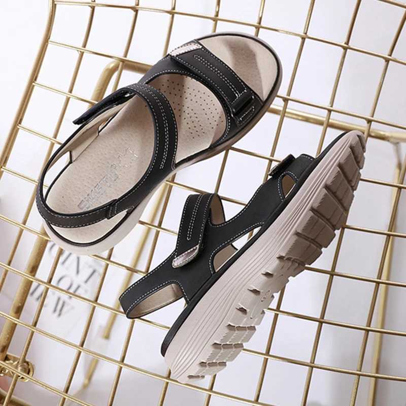 New Arrival WOIZGIC Womens Ladies Mother Female PU Leather Sandals Shoes Platform Summer Cool Beach Hook Loop Non Slip Plus Size 41 42 T250218