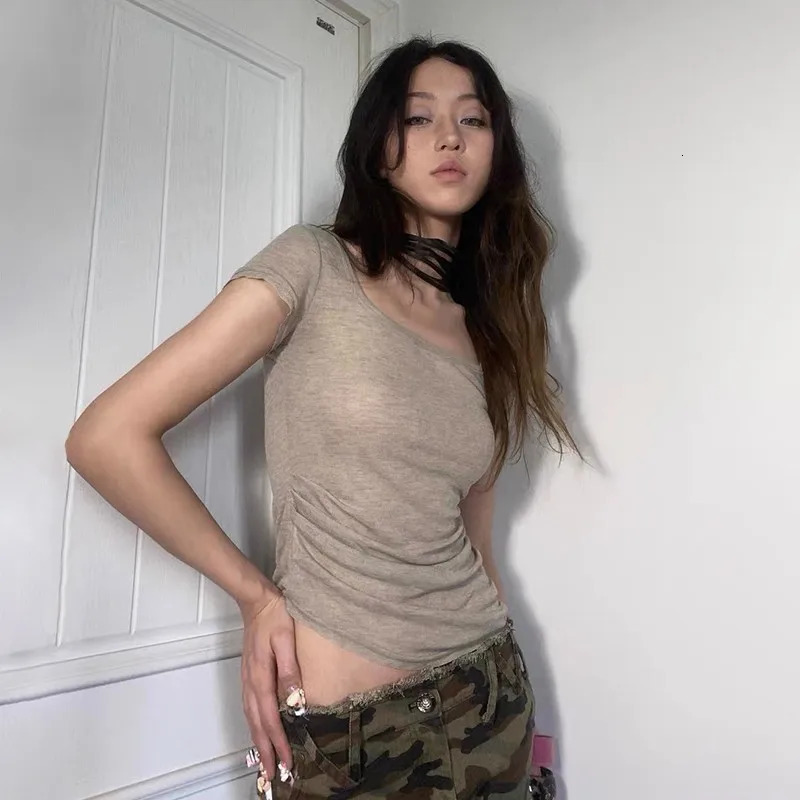 Karrcat Grunge Aesthetics Knitted Tops Vintage Tattoo Print Tee Shirt Punk Irregular Tshirt Gothic Alt Streetwear Y2k 250211