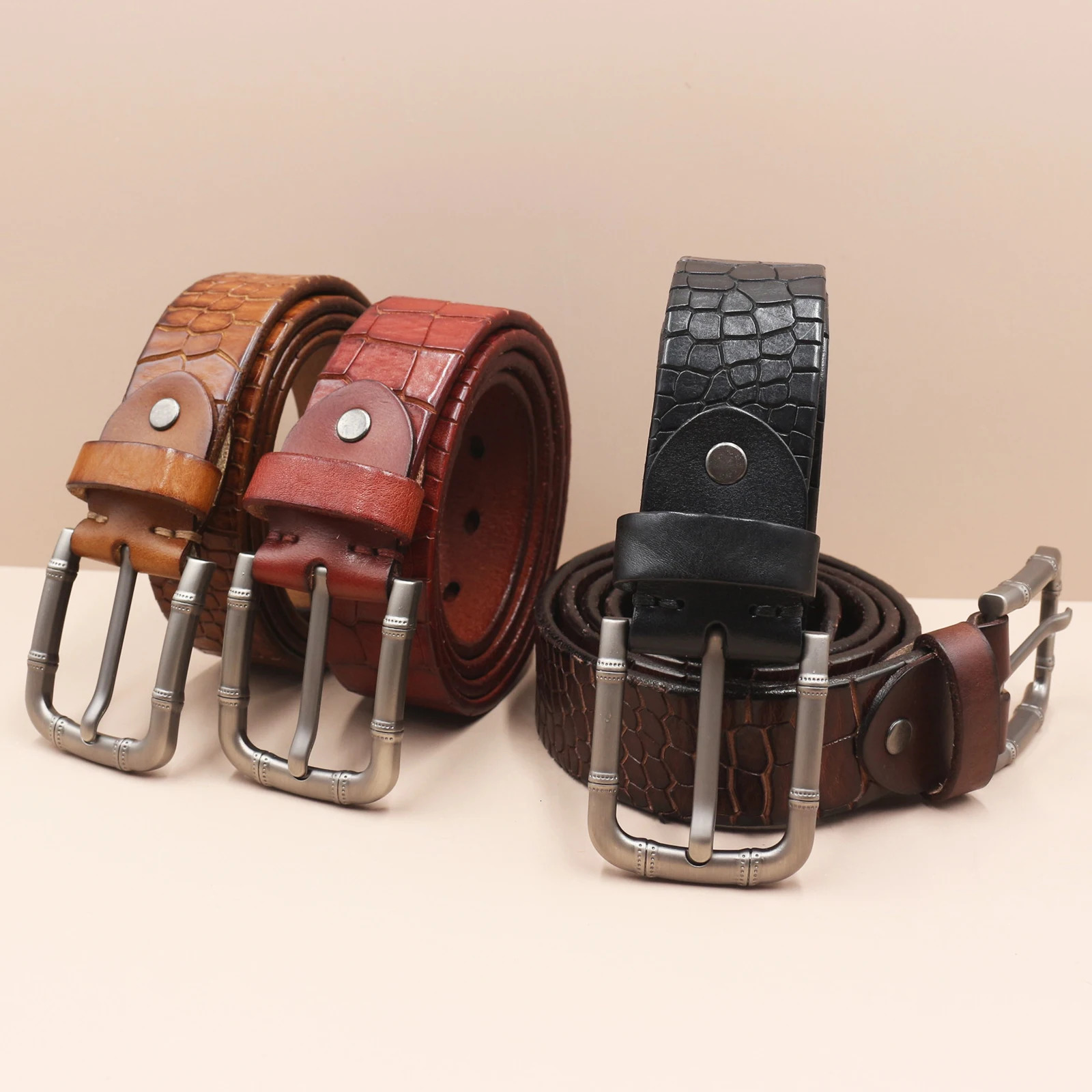 Handmade Retro Mens Leather Belt Simple Pin Buckle Jeans Belt Mens First Layer Cowhide Casual Belt 250213