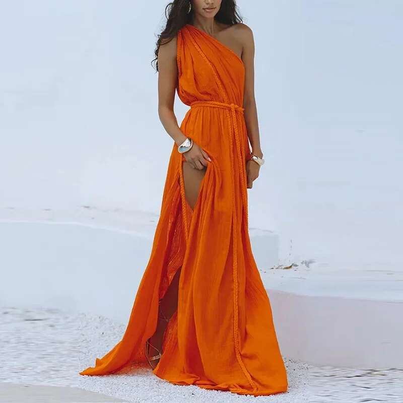 2024 New Elegant Solid Split Robe Sexy Bandage Pleated Slim Long Fashion Off Shoulder High Waist Women Evening Dress