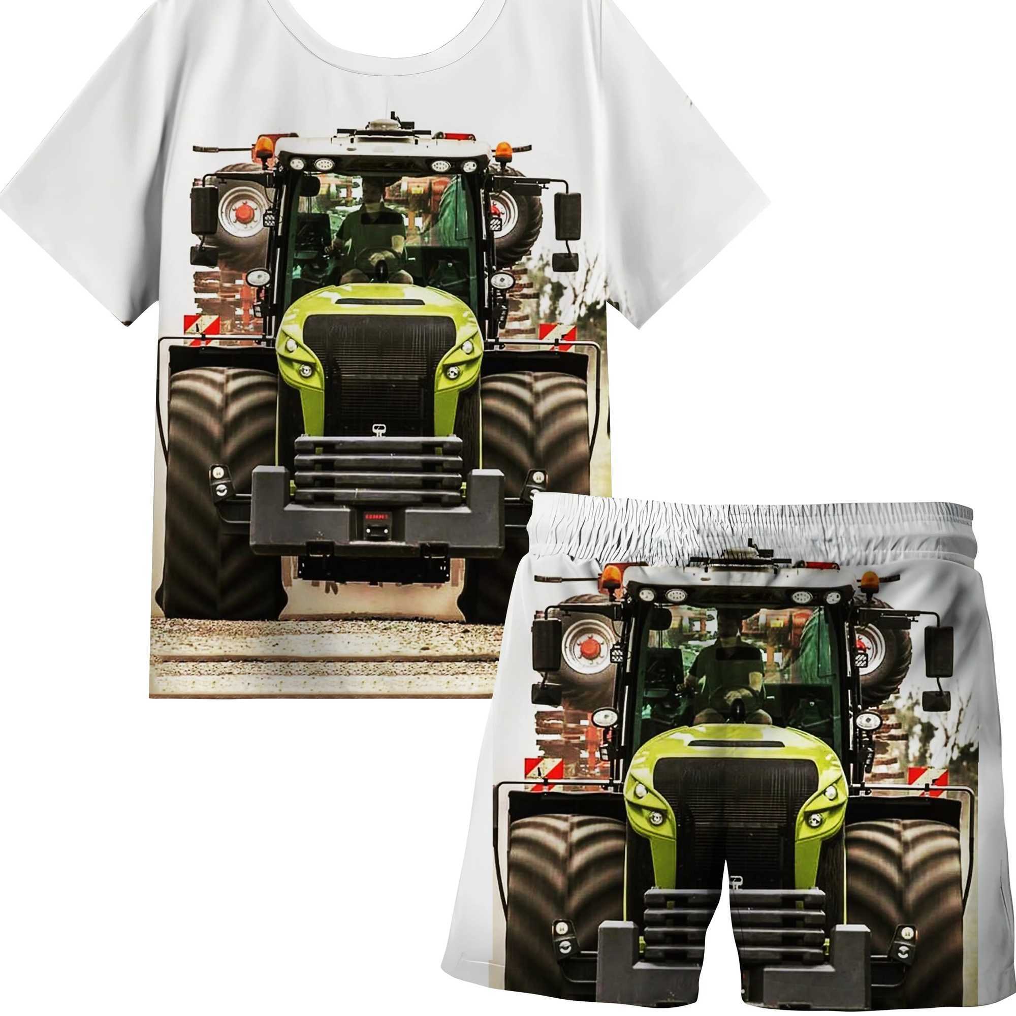 Childrens Clothing Suit for Boy Short Sleeve Shorts Car Print Casual Round Neck Kids Summer Clothes Childrens Sets W250218