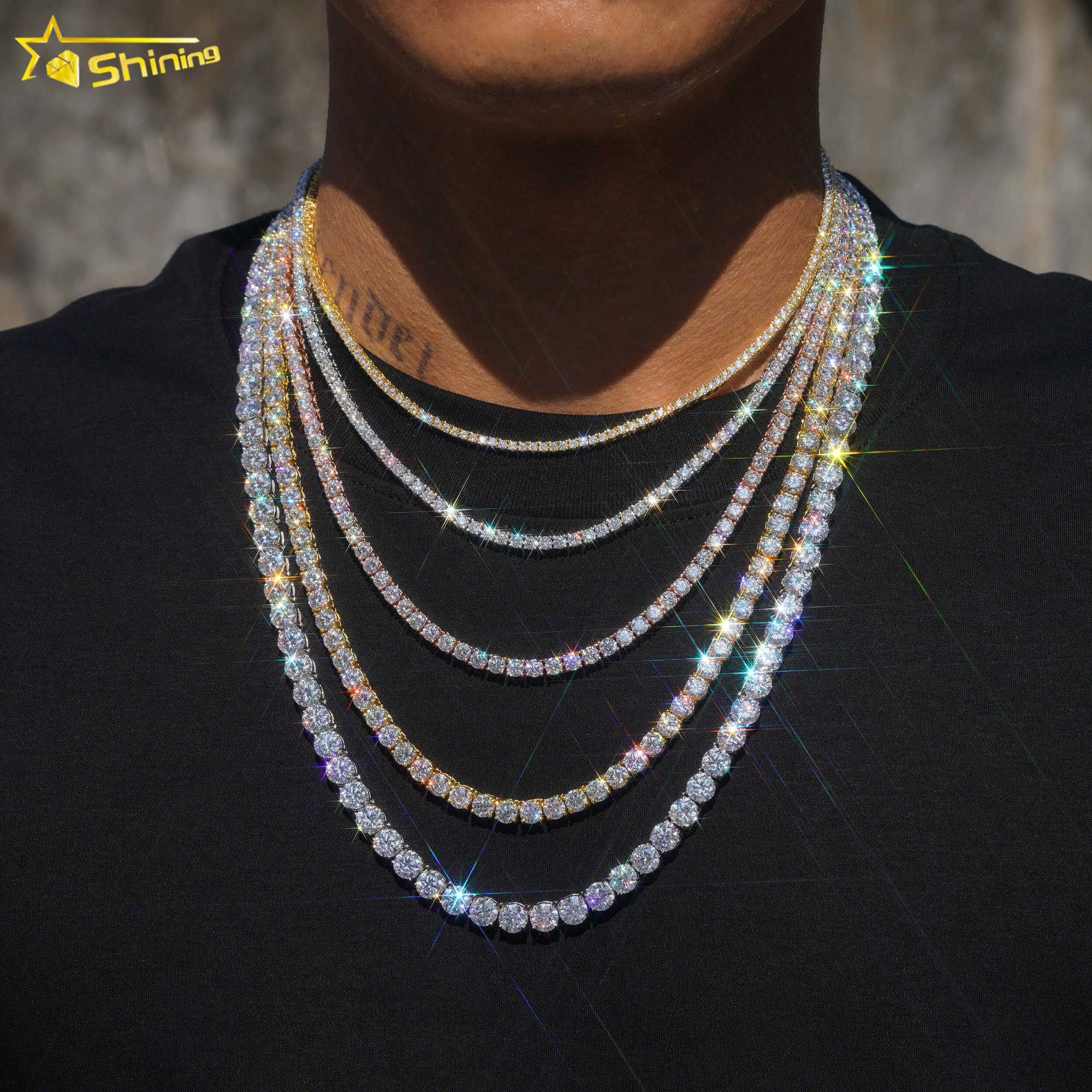 Hot Sale Ready to Ship Dropshipping VVS Moissanite Necklace S925 Gold Plated Tennis Chain Fine Jewelry Wholesale Price