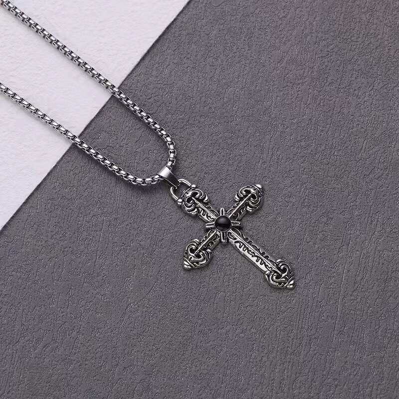 Cross Necklace Simple Titanium Steel Hip Hop Personality Student Trendy Men's and Women's Pendant Sweater Chain