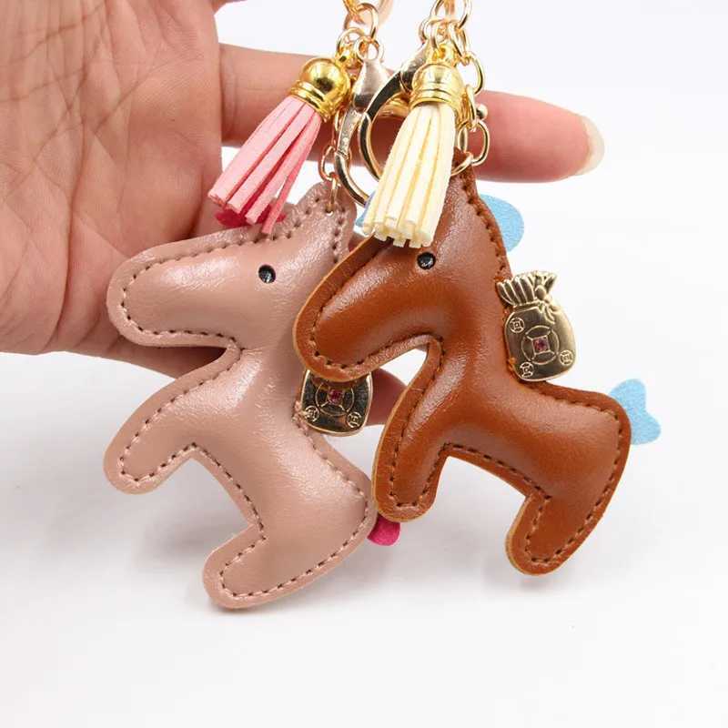 Keychains Lanyards PU Leather Charms Bag Pendant KeyChain Cartoon Horses Keyring Cute Animal Ornament Accessories Decoration Gift H250217