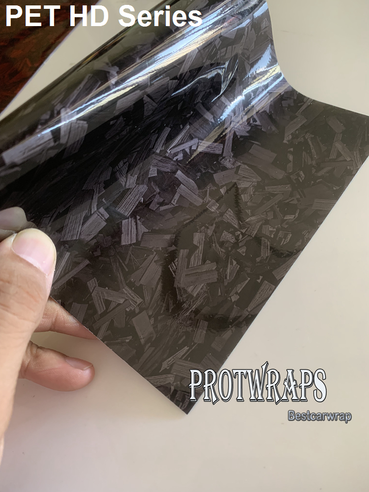 Premium PET HD Forged Carbon Black Vinyl Wrap Sticker Whole Car Wrapping Covering Film With Air Release Initial Low Tack Glue Self Adhesive Foil 1.52x