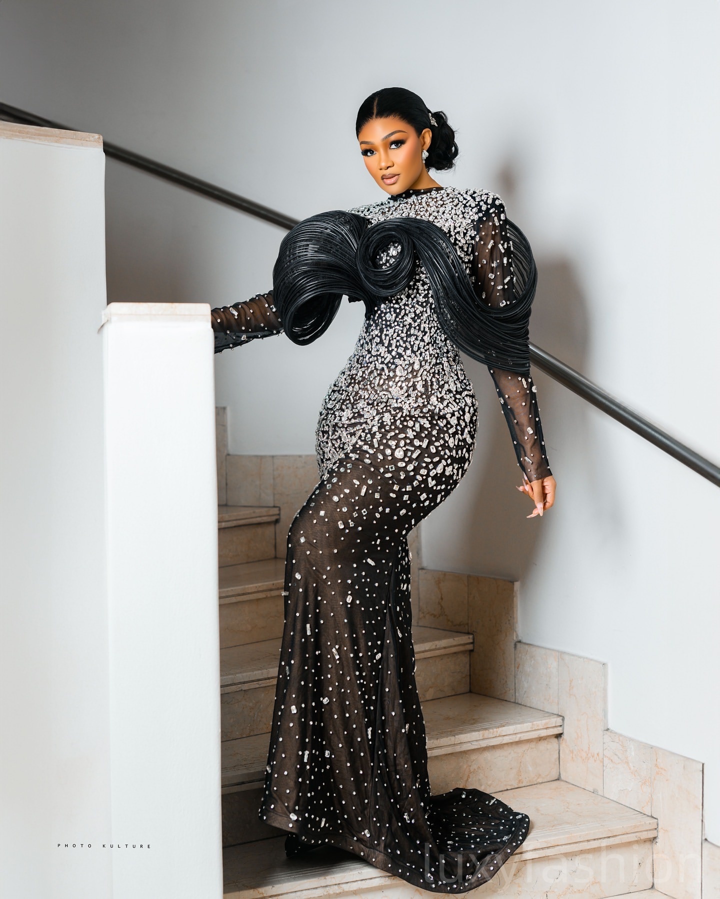 Aso Ebi 2025 Black Mermaid Prom Dresses Illusion Crystals Beaded Stylish Evening Formal Party Second Reception Birthday Gowns Dress For Special Occasi