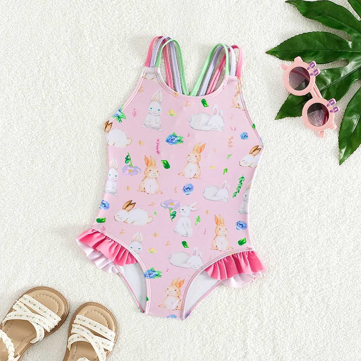 2024 Girls Ruffle Bikini Swimsuit Gradient Leopard Floral Kids Swimwear Children Bikini Bathing Set 307 Y250212