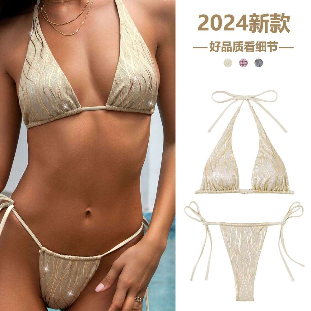 Original Gold and Silver Sparkling Bikini 2025 New Women's Sensational Xingcheng Split Strap Swimsuit Porno Designer Swimwear New Arrival New Pro