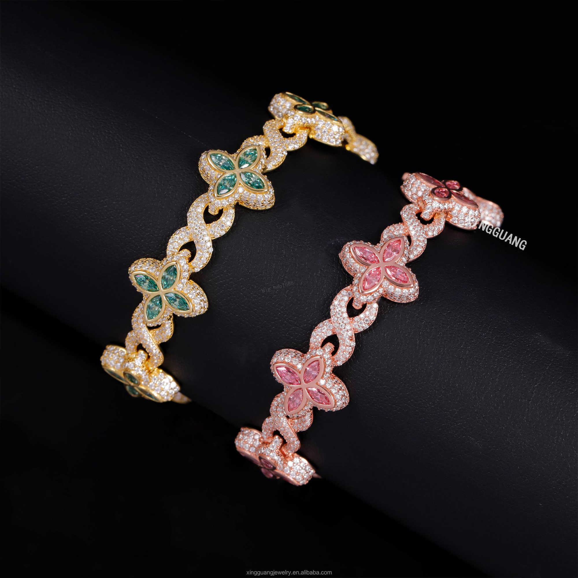 Xingguang jewelry 2025 new arrivals fashion jewelry 925 sterling silver vvs moissanite diamond four leaf clover bracelet
