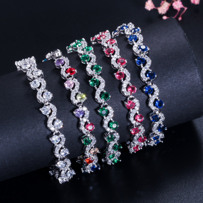 Handmade Sparkling Rulalei Brand Wedding Bracelet Luxury Jewelry 18K White Gold Sapphire 5A Cubic Zircon CZ Diamond Gemstones Party Women Bridal Bangl