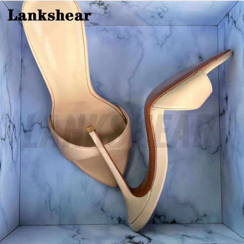 2023 Summer New Sexy Pointed Toe Mule High Heels Slipper Stripper Fashion Slip On Slides Women Party Sandal Shoes Solid Color