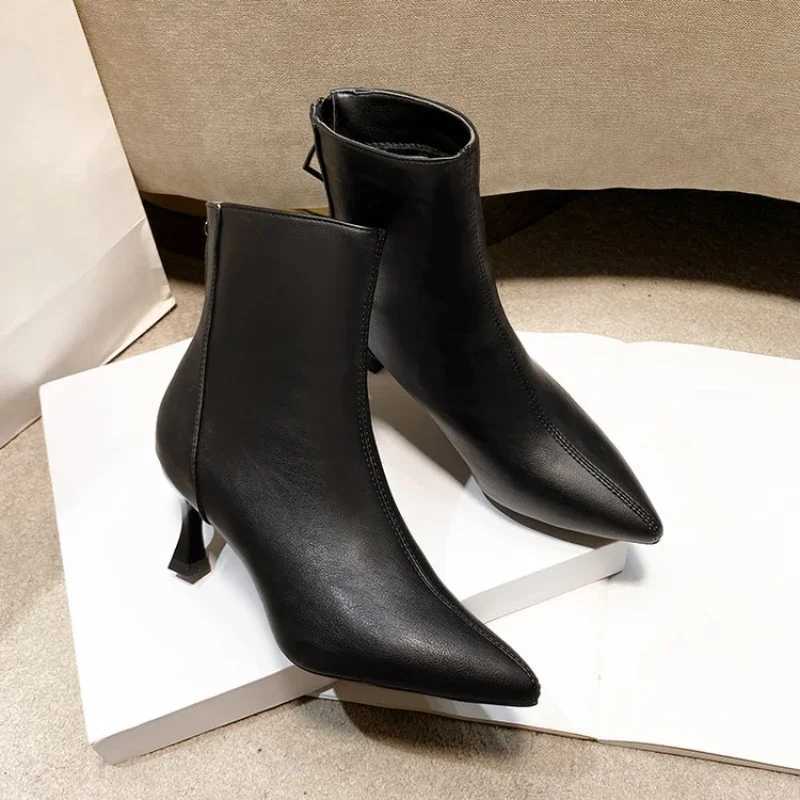 High Heels Dress Shoes Pointed Toe Bare Boots Black Booties Thin Heeled Fi Ankle Boots Ladies Shoes Womens BootsXJ250217