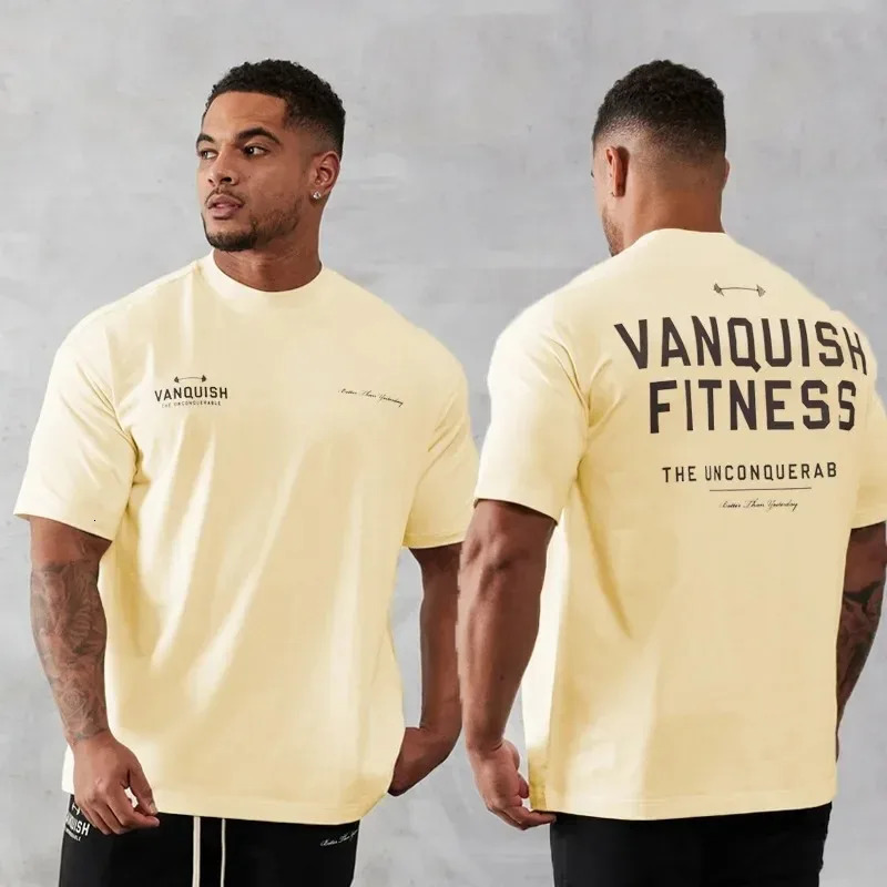 Mens Vintage Oversized T-Shirt Summer Sports Fitness Cotton Crew Neck Short Sleeve Joggers Gym Running Training T-Shirts 250217