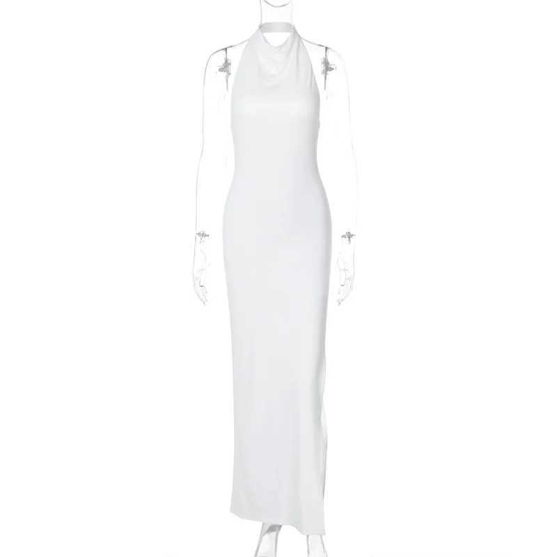 Basic Casual Dresses Lygens Elegant Halter Backless Slit Bodycon WomenS Dresses Party Wholesale Dropshipping Winter Y2K Evening Korean Clothing H25217