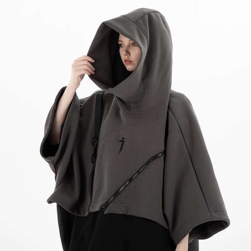 Unisex Autumn Irregular Functional Hoodie Zipper Cape Pullover Men's Clothing Haruku Hooded Sweatshirt High Street Streetwear