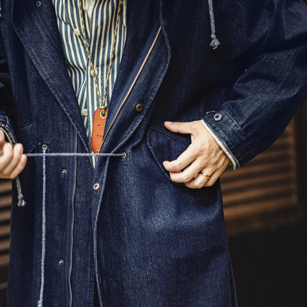 Maden Retro 102oz M51 Denim Jackets Fishtail Windbreaker Loose MidLength Solid Color Hooded for Mens Autumn Tops 250212