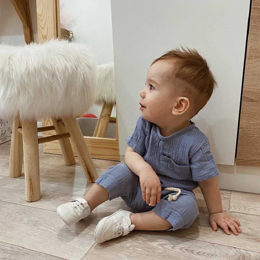 2025 Summer Toddler Baby Clothes Short Sleeve Elastic Shorts Breathable Cotton Suit For 0-24M Infant Boy Girl Solid Outfits W250218