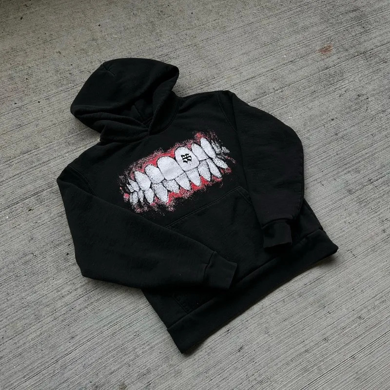 Winter men streetwear loose hoodie y2k Harajuku fashion fur edge n sense personality decorative printed sweatshirt 250214