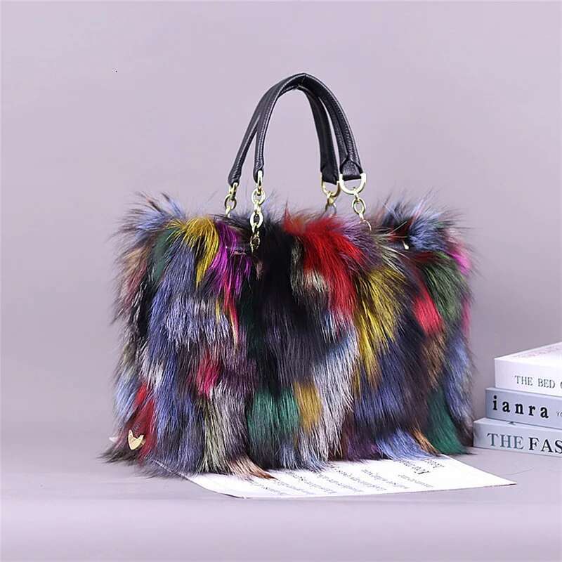 Real Fox Women Messenger 2024 Winter Ladies Warm Shoulder Bags Designer Fur Tote Evening Party Clutch Bag