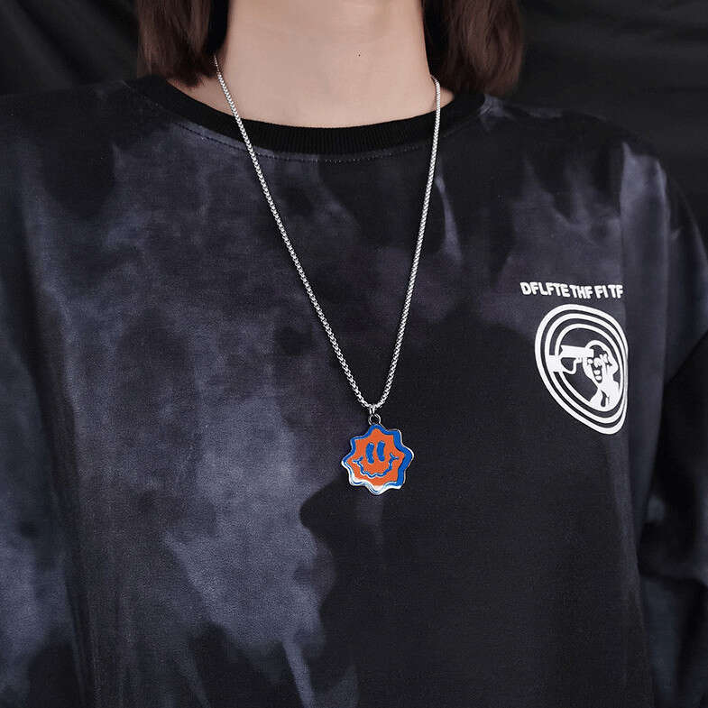 Wave Smig Face Titanium Steel Necklace Hip Hop Pendant Popular Ornaments Funny Childlike Couples Male and Female INS Street Accessories