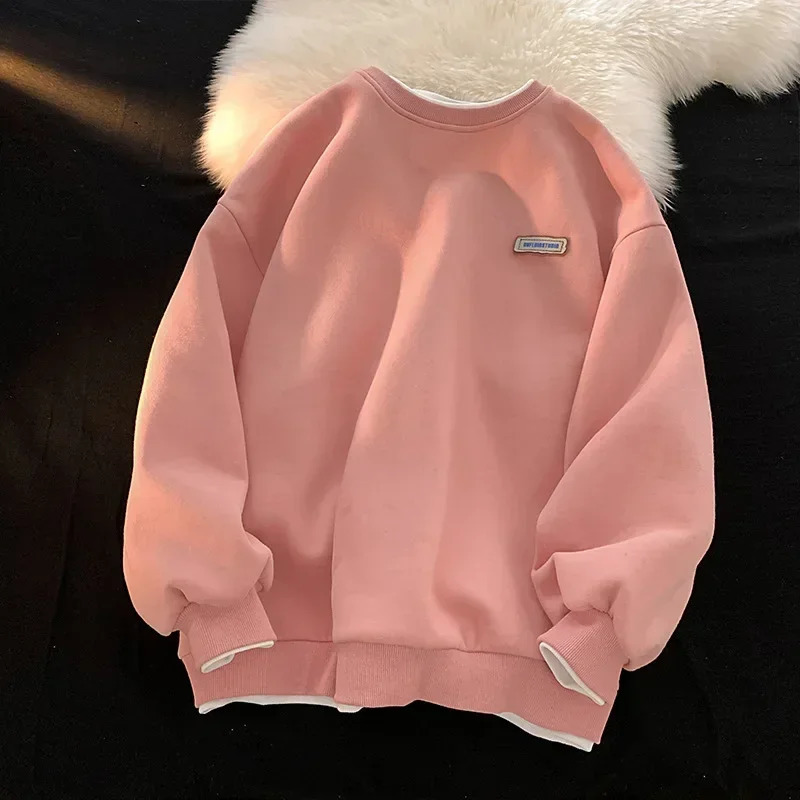Fashionable Mens Round Neck Sweatshirt Solid Color Loose Fit College Style Top Autumn Winter 2024 Arrivals 250217