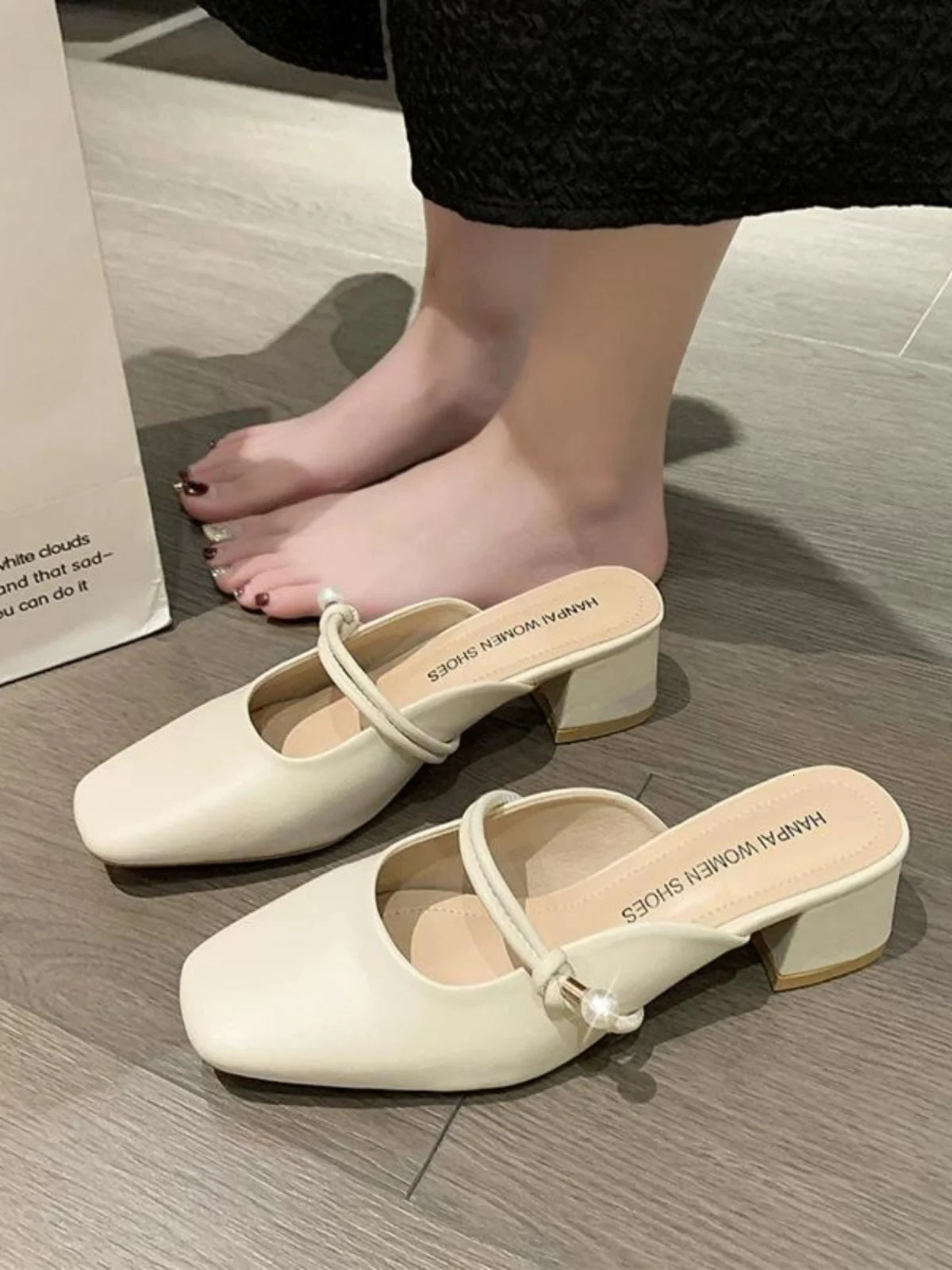 Shoes Womens Slippers Outdoor Med Slides Heeled Mules Loafers Square heel Cover Toe Lady er High Block Girl Fashion 250213