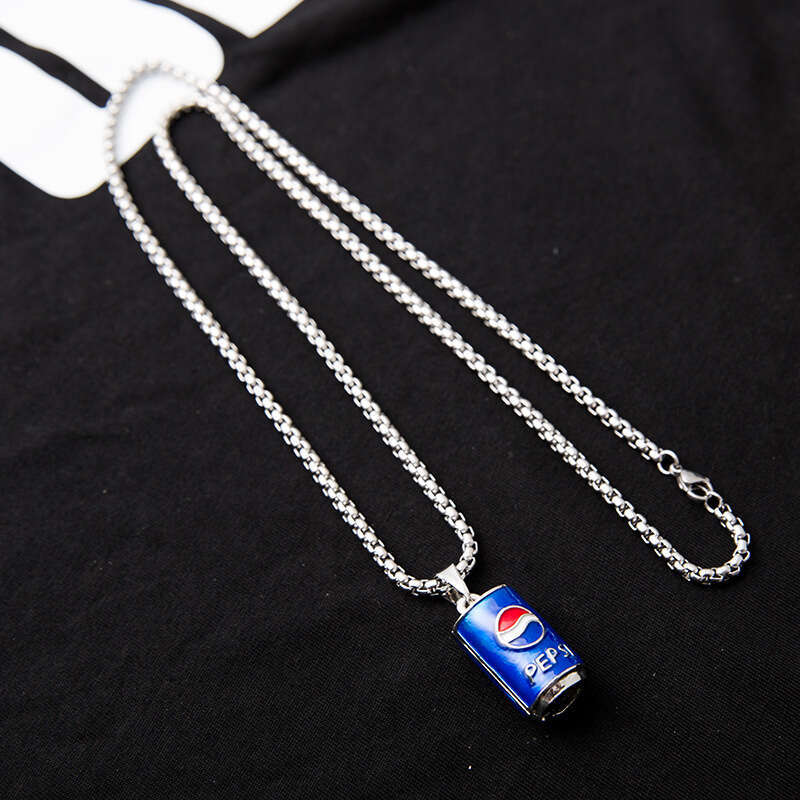 Korean version of hip-hop personality trendy men's minimalist ins cola bottle titanium steel necklace street style bouncy long pendant for women