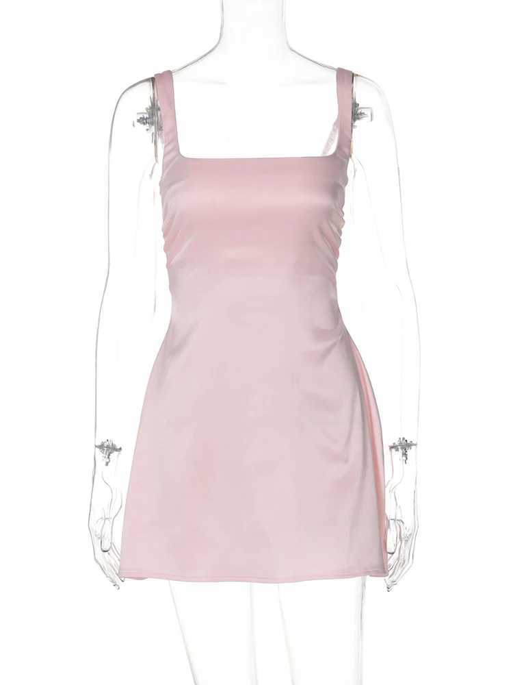 Basic Casual Dresses Fantoye Satin Sexy Square Collar Zipper Women Dress Spaghetti Strap High Waist Dress Female Autumn Skinny Elegant Party Clubwear 