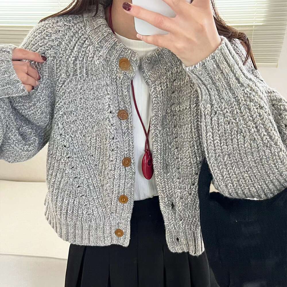 Embroidered Vintage Thick Thread Wool Blend Cardigan, Knitted Sweater, Outerwear For Women